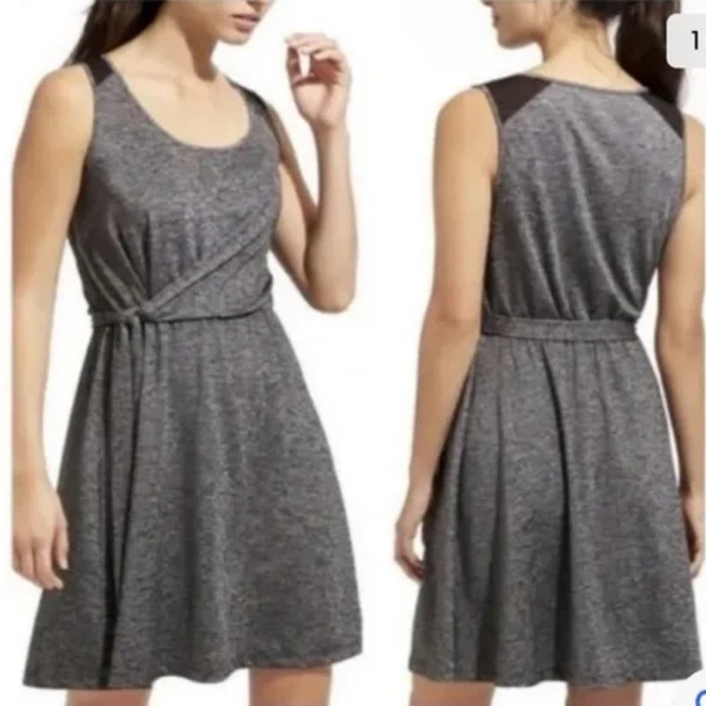 Athleta Santorini Tie Front Dress Grey Space Dye Mesh Activewear S 215102-00